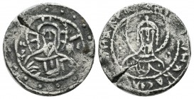 Manuel II Palaeologos, AD.1391-1423. AR Half Stavraton (1/4 Hyperpyron) (19mm, 3.46g). Constantinople mint. Facing bust of Christ Pantokrator; barred ...