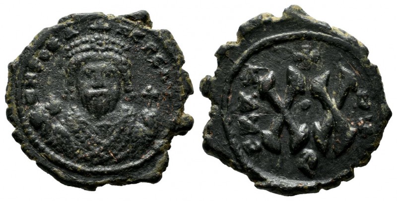 Phocas, AD.602-610. Æ Half Follis (21mm, 4.85g). Antiochia mint. dN FOCA NE PE A...