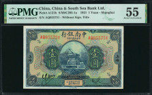 CHINA--REPUBLIC. China & South Sea Bank Ltd.. 1 Yuan, 1921. P-A121b. About Uncirculated 55.

(S/M#C295-1a). Without signature title. Shanghai.

Es...