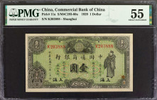 (t) CHINA--REPUBLIC. Commercial Bank of China. 1 Dollar, 1929. P-11a. PMG About Uncirculated 55.

(S/M#C293-60a). Shanghai. Arms at top center with ...