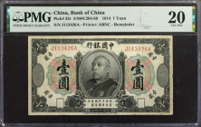CHINA--REPUBLIC. Bank of China. 1 Yuan, 1914. P-33r. Remainder. PMG Very Fine 20.

(S/M#C294-50). Printed by ABNC. A Very Fine remainder of this ear...