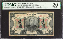 (t) CHINA--REPUBLIC. Bank of China. 1 Yuan, 1914. P-33r. Remainder. PMG Very Fine 20.

(S/M#C294-50). Printed by ABNC. Remainder. Yuan Shih-kai port...