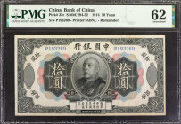 (t) CHINA--REPUBLIC. Bank of China. 10 Yuan, 1914. P-35r. Remainder. PMG Uncirculated 62.

(S/M#C294-52). Printed by ABNC. Remainder. Colorful red, ...