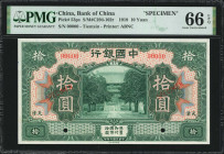 (t) CHINA--REPUBLIC. Bank of China. 10 Yuan, 1918. P-53ps. Specimen. PMG Gem Uncirculated 66 EPQ.

(S/M#C294-102r). Printed by ABNC. Tientsin. Speci...