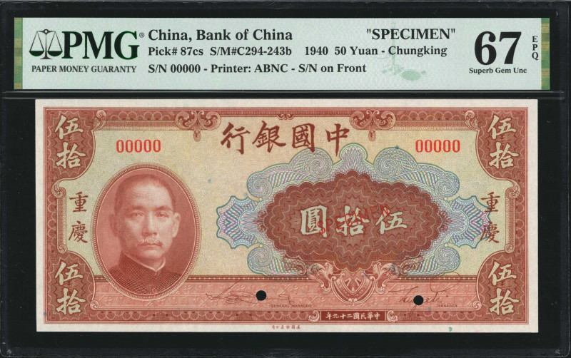 (t) CHINA--REPUBLIC. Bank of China. 50 Yuan, 1940. P-87cs. Specimen. PMG Superb ...