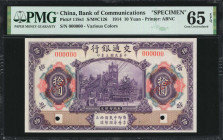 (t) CHINA--REPUBLIC. Bank of Communications. 10 Yuan, 1914. P-118s1. Specimen. Gem Uncirculated 65 EPQ.

(S/M#C126). Printed by ABNC. Various colors...