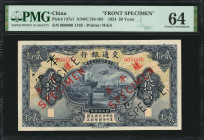 (t) CHINA--REPUBLIC. Bank of Communications. 20 Yuan, 1924. P-137s1. Front Specimen. PMG Choice Uncirculated 64.

(S/M#C1260163). Printed by W&S. No...