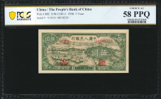 CHINA--PEOPLE'S REPUBLIC. The People's Bank of China. 5 Yuan, 1948. P-802. PCGS Banknote Choice About Uncirculated 58 PPQ.

(S/M#C282-2). Block 132....
