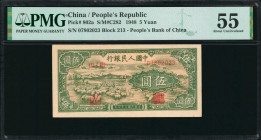 CHINA--PEOPLE'S REPUBLIC. The People's Bank of China. 5 Yuan, 1948. P-802a. PMG About Uncirculated 55.

(S/M#C282). Block 213. PMG comments "Small I...