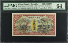 CHINA--PEOPLE'S REPUBLIC. The People's Bank of China. 100 Yuan, 1948. P-808s. Specimen. PMG Choice Uncirculated 64.

(S/M#C282-9). Block 123. Specim...