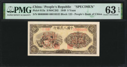 (t) CHINA--PEOPLE'S REPUBLIC. The People's Bank of China. 5 Yuan, 1949. P-813s. Specimen. PMG Choice Uncirculated 63 EPQ.

(S/M#C282). Block 123. No...