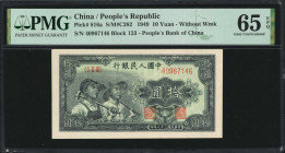 CHINA--PEOPLE'S REPUBLIC. People's Bank of China. 10 Yuan, 1949. P-816a. PMG Gem Uncirculated 65 EPQ.

(S/M#C282). Block 123. Without watermark.

...