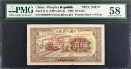 (t) CHINA--PEOPLE'S REPUBLIC. The People's Bank of China. 10 Yuan, 1949. P-817s. Specimen. PMG Choice About Uncirculated 58.

(S/M#C282-24). Block 1...