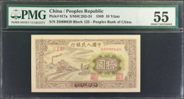 (t) CHINA--PEOPLE'S REPUBLIC. The People's Bank of China. 10 Yuan, 1949. P-817a. PMG About Uncirculated 55.

(S/M#C282-24). Block 123. Train passing...