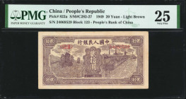 (t) CHINA--PEOPLE'S REPUBLIC. The People's Bank of China. 20 Yuan, 1949. P-822a. PMG Very Fine 25.

(S/M#C282-27). Block 123. Light Brown.

Estima...