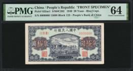 (t) CHINA--PEOPLE'S REPUBLIC. Lot of (2). The People's Bank of China. 20 Yuan, 1949. P-823as1 & 823as2. Front & Back Specimen. PMG Choice Uncirculated...