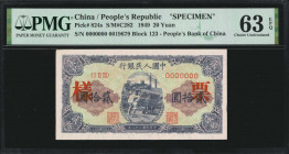 (t) CHINA--PEOPLE'S REPUBLIC. The People's Bank of China. 20 Yuan, 1949. P-824s. Specimen. PMG Choice Uncirculated 63 EPQ.

(S/M#C282). Block 123. N...