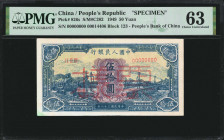 (t) CHINA--PEOPLE'S REPUBLIC. The People's Bank of China. 50 Yuan, 1949. P-826s. Specimen. PMG Choice Uncirculated 63.

(S/M#C282). Block 123. No. 0...
