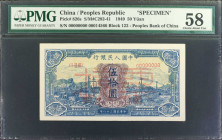 (t) CHINA--PEOPLE'S REPUBLIC. The People's Bank of China. 50 Yuan, 1949. P-826s. Specimen. PMG Choice About Uncirculated 58.

(S/M#C282-41). Block 1...