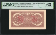 (t) CHINA--PEOPLE'S REPUBLIC. Lot of (2). The People's Bank of China. 50 Yuan, 1949. P-828s1 & 828s2. Front & Back Specimens. PMG About Uncirculated 5...