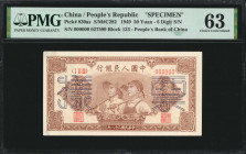 (t) CHINA--PEOPLE'S REPUBLIC. The People's Bank of China. 50 Yuan, 1949. P-830as. Specimen. PMG Choice Uncirculated 63.

(S/M#C282). Block 123. 6 di...