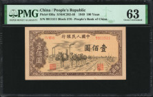 (t) CHINA--PEOPLE'S REPUBLIC. The People's Bank of China. 100 Yuan, 1949. P-836a. PMG Choice Uncirculated 63.

(S/M#C282-46). Block 576. PMG comment...