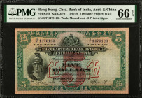 (t) HONG KONG. The Chartered Bank of India, Australia & China. 5 Dollars, 1941-56. P-54b. PMG Gem Uncirculated 66 EPQ.

Printed by W&S. 2 printed si...