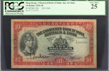 HONG KONG. Chartered Bank of India, Australia & China. 10 Dollars, 1940. P-55b. PCGS Currency Very Fine 25.

Dated 20.9.1940. Good detail and color ...
