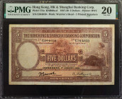 HONG KONG. The Hong Kong & Shanghai Banking Corporation. 5 Dollars, 1927-30. P-173a. PMG Very Fine 20.

Printed by BWC. 1 printed signature. Dated J...