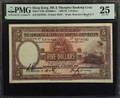 HONG KONG. HK & Shanghai Banking Corp. 5 Dollars, 1930-38. P-173b. PMG Very Fine 25.

Printed by BWC. Watermark of Warrior's Head & 5. Dated October...