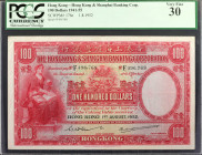 HONG KONG. The Hong Kong & Shanghai Banking Corporation. 100 Dollars, 1952. P-176e. PCGS Currency Very Fine 30.

Dated 1.8.1952. A lovely example of...