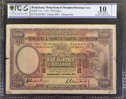(t) HONG KONG. The Hong Kong & Shanghai Banking Corporation. 500 Dollars, 1927. P-177a. PCGS Banknote Very Good 10 Details. Missing Part.

Printed b...