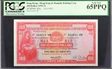 HONG KONG. The Hong Kong & Shanghai Banking Corporation. 100 Dollars, 1970-72. P-183c. PCGS Currency Gem New 65 PPQ.

Dated 13.3.1972. Bright paper ...