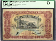 HONG KONG. Mercantile Bank of India Limited. 100 Dollars, 1953. P-239d. PCGS Currency Fine 15.

Dated 10.3.1953. A Very Fine example of this large f...