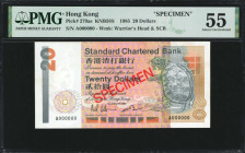 (t) HONG KONG. Standard Chartered Bank. 20 Dollars, 1985. P-279as. Specimen. PMG About Uncirculated 55.

Watermark of warrior's head & SCB. Specimen...