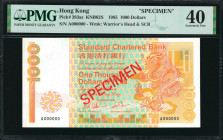 (t) HONG KONG. Standard Chartered Bank. 1000 Dollars, 1985. P-283as. Specimen. PMG Extremely Fine 40.

Watermark of Warrior's Head & SCB. Red specim...