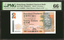 (t) HONG KONG. Standard Chartered Bank. 20 Dollars, 1994-97. P-285b. Serial Number 1. PMG Gem Uncirculated 66 EPQ.

January 1st, 1995. This Gem disp...
