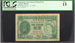 HONG KONG. Government of Hong Kong. 1 Dollar, 1957. P-324Ab. PCGS Currency Fine 15. Solid Serial Number.

Dated 1.7.1957. Solid serial number of "88...