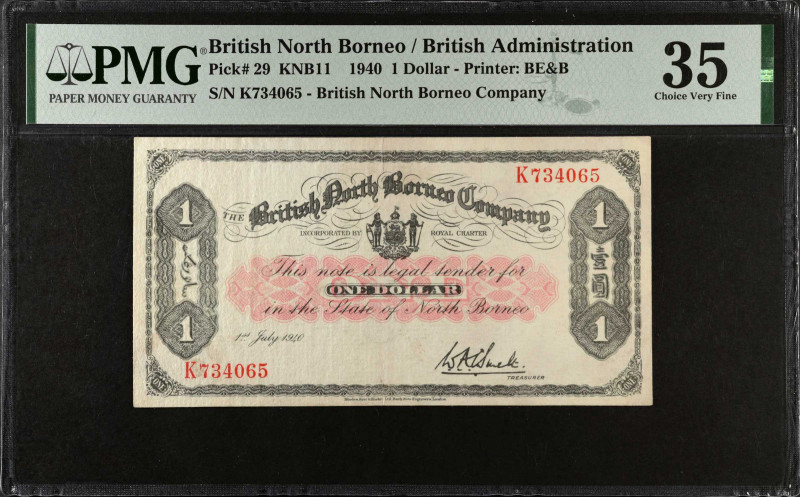 BRITISH NORTH BORNEO. The British North Borneo Company. 1 Dollar, 1940. P-29. PM...