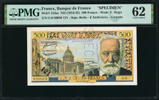 FRANCE. Banque de France. 500 Francs, ND (1954-55). P-133as. Specimen. PMG Uncirculated 62.

Watermark of V. Hugo. Signature combination of Belin-d'...