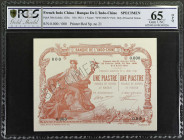 FRENCH INDO-CHINA. Banque de L'Indochine. 1 Piastre, ND (1921). P-34bs. Specimen. PCGS GSG Gem Uncirculated 65 OPQ.

Specimen perforated. Signatures...