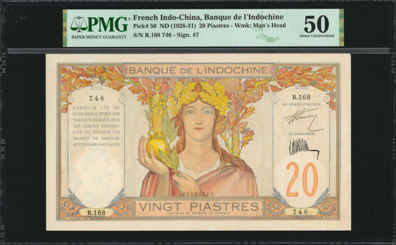 FRENCH INDO-CHINA. Banque de L'Indochine. 20 Piastres, ND (1928-31). P-50. PMG A...