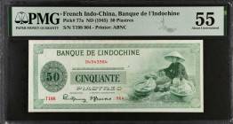 FRENCH INDO-CHINA. Banque de L'Indochine. 50 Piastres, ND (1945). P-77a. PMG About Uncirculated 55.

Printed by ABNC. PMG comments "Staple Holes." P...