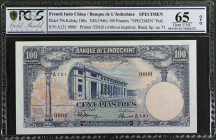FRENCH INDO-CHINA. Banque de L'Indochine. 100 Piastres, ND (1946). P-79s. Specimen. PCGS GSG Gem Uncirculated 65 OPQ.

Printed by TDLR (without impr...