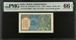 INDIA. Government of India. 1 Rupee, 1935. P-14b. PMG Gem Uncirculated 66 EPQ.

Watermark of Star. Signature of J.W. Kelly. Offered here in an attra...