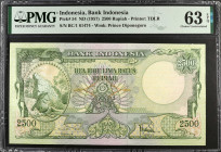 INDONESIA. Bank Indonesia. 2500 Rupiah, ND (1957). P-54. PMG Choice Uncirculated 63 EPQ.

Printed by TDLR. Watermark of Price Diponegoro. A high den...