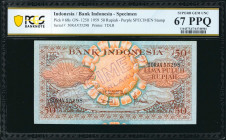 INDONESIA. Bank Indonesia. 50 Rupiah, 1959. P-68s. Specimen. PCGS Banknote Superb Gem Uncirculated 67 PPQ.

Printed by TDLR. Purple specimen stamp....