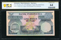 INDONESIA. Bank Indonesia. 500 Rupiah, 1959. P-70s. Specimen. PCGS Banknote Choice Uncirculated 64.

Printed by TDLR. "TELAH DIBAJAR" perforated. Pu...