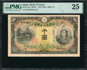 JAPAN. Bank of Japan. 1000 Yen, ND (1945). P-45a. PMG Very Fine 25.

Block 9. An impressive multi-colored design is found on this high denomination ...