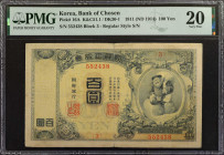 KOREA. Bank of Chosen. 100 Yen, 1914. P-16A. PMG Very Fine 20.

Block 3. Japanese style (regular) serial number. God of luck "Daikoku" depicted at r...